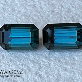 Matched Pair Blue-Green Indicolite Tourmaline 2.55 ct – Afghan Emerald Cut Gems