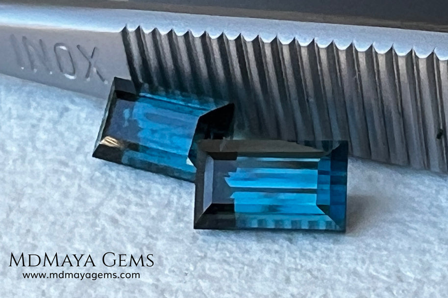 Matched Pair Blue Indicolite Tourmaline 2.07 ct – Afghan Rectangle Cut Gems