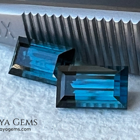 Matched Pair Blue Indicolite Tourmaline 2.07 ct – Afghan Rectangle Cut Gems