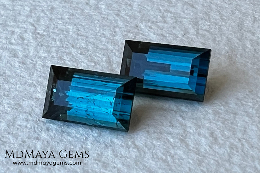 Matched Pair Blue Indicolite Tourmaline 2.07 ct – Afghan Rectangle Cut Gems