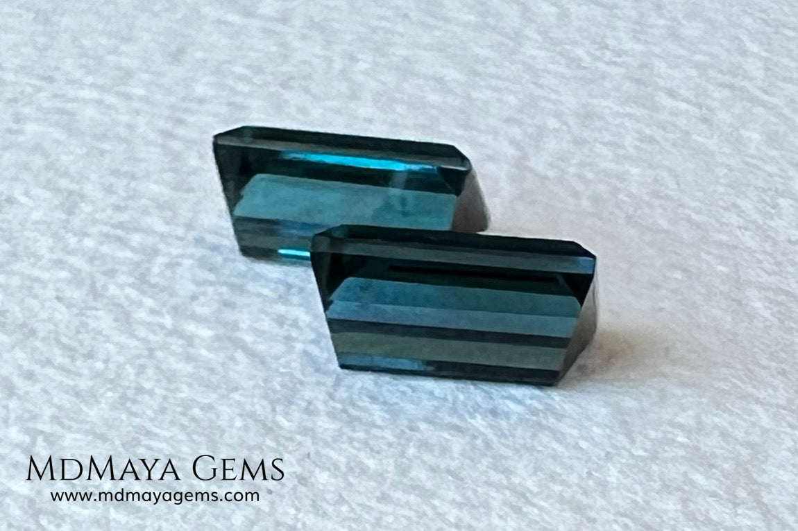 Matched Pair Blue Indicolite Tourmaline 2.07 ct – Afghan Rectangle Cut Gems