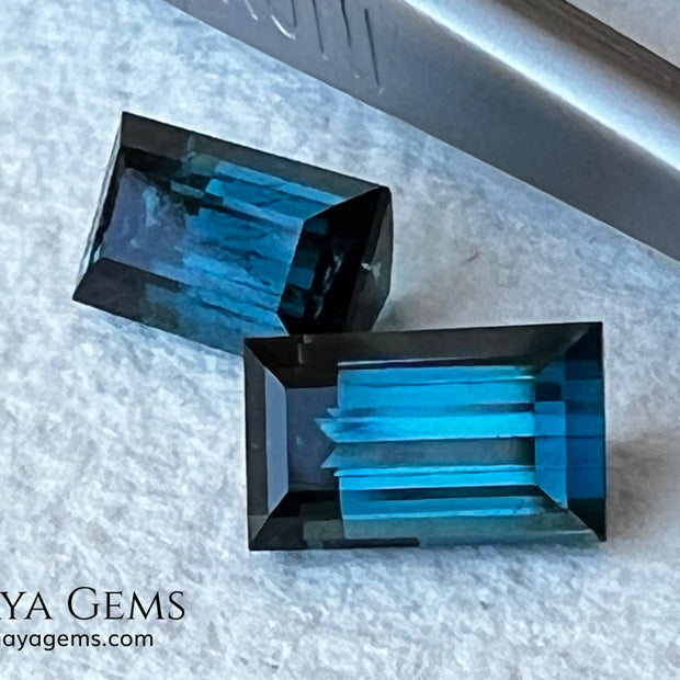Matched Pair Blue Indicolite Tourmaline 2.07 ct – Afghan Rectangle Cut Gems