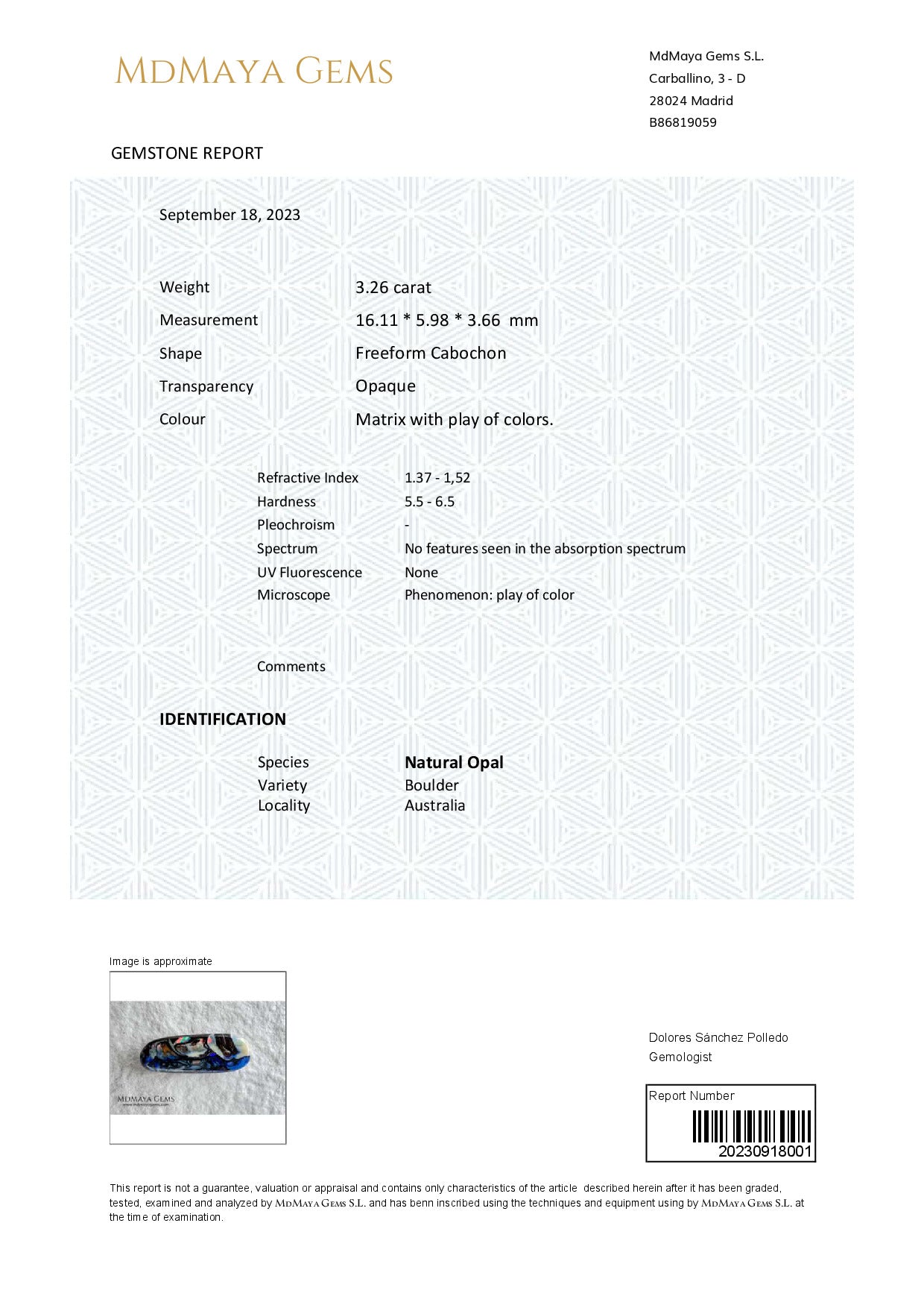 Gemstone certificate image