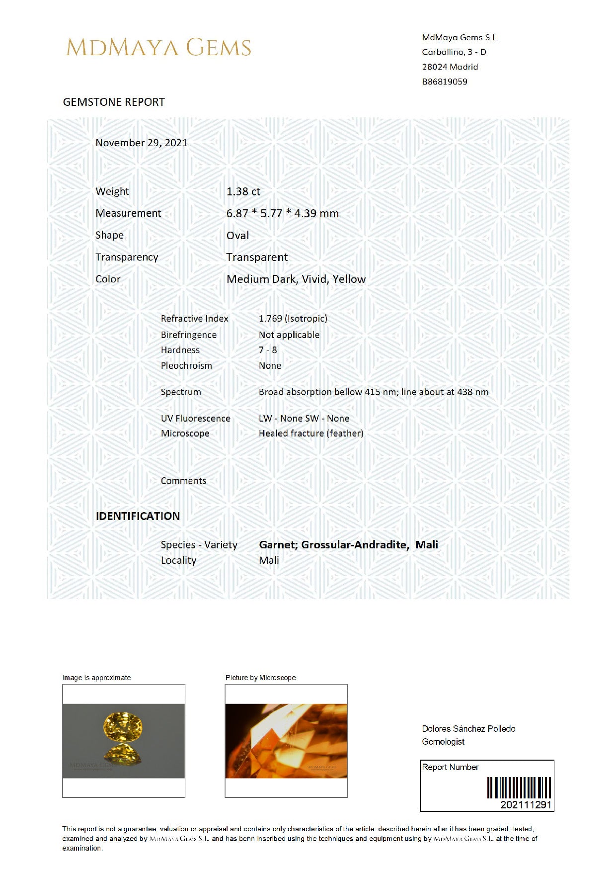 Gemstone certificate image