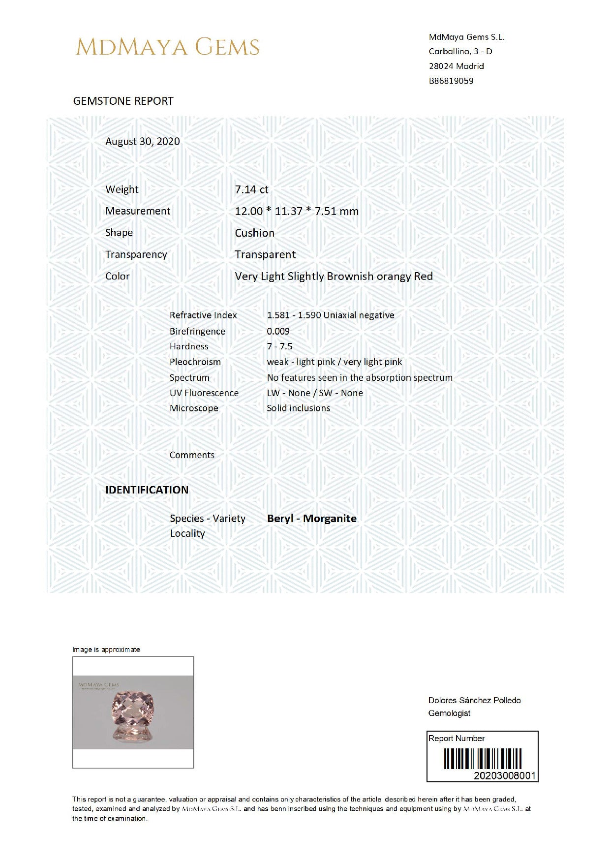 Gemstone certificate image