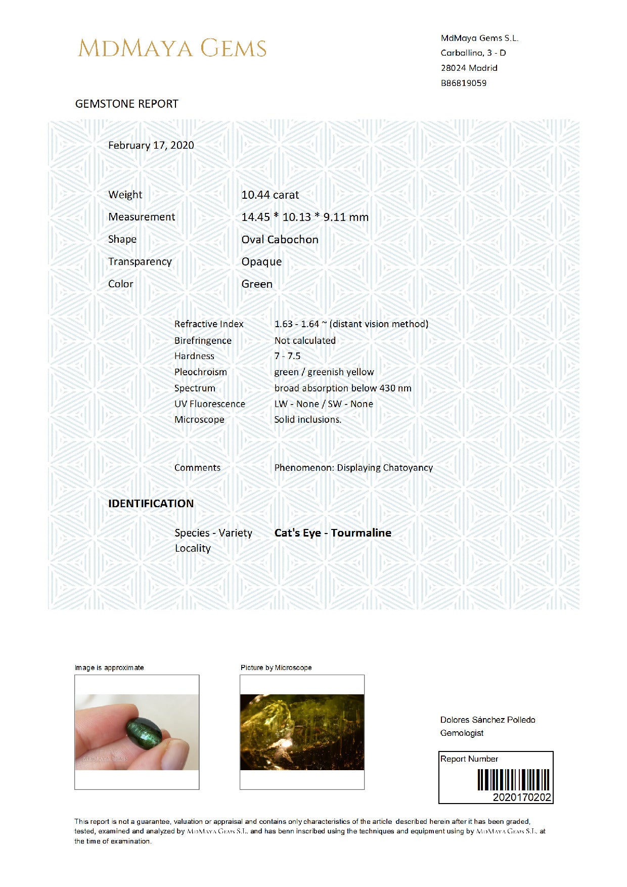 Gemstone certificate image