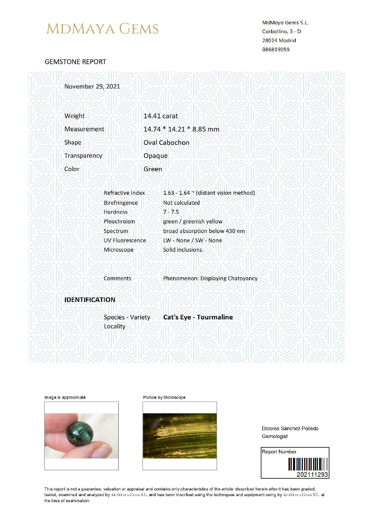 Gemstone certificate image