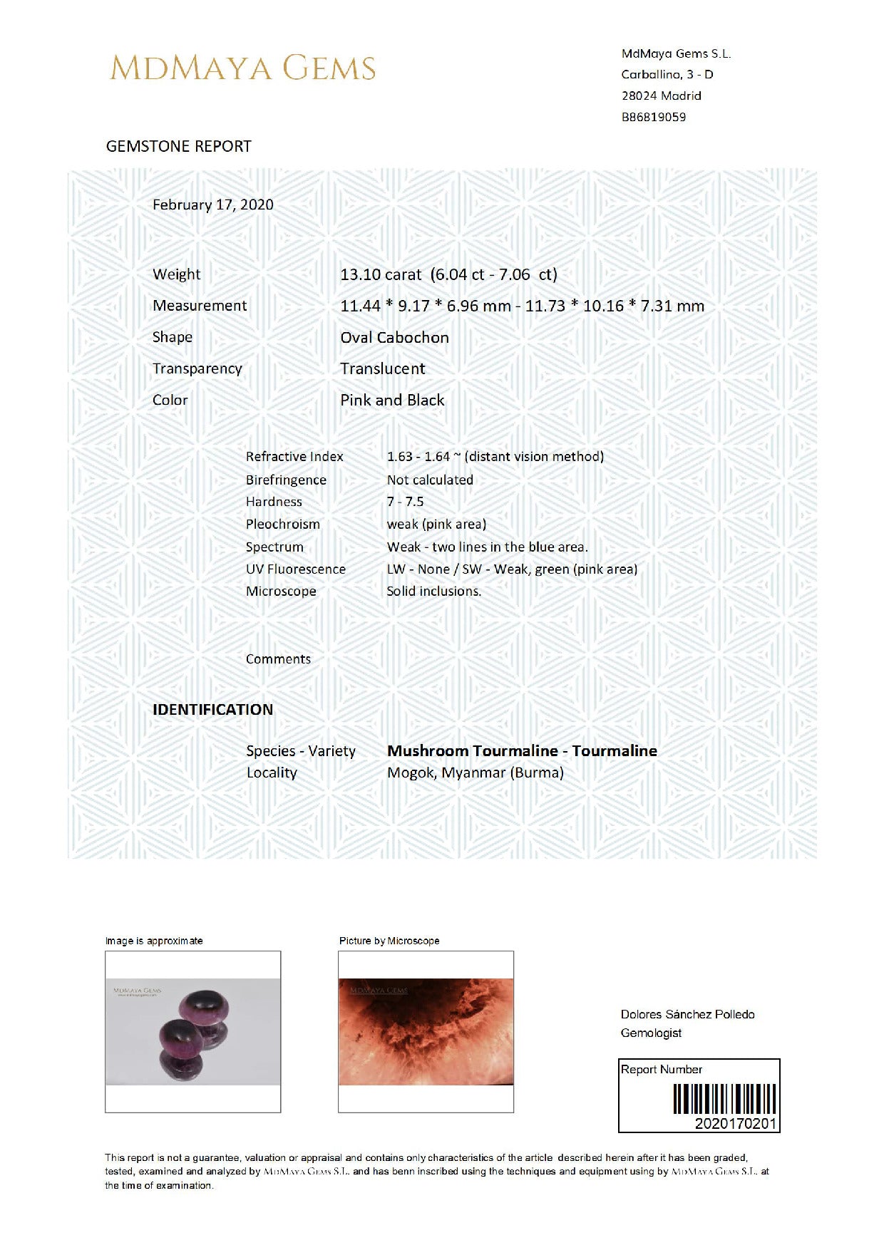 Gemstone certificate image