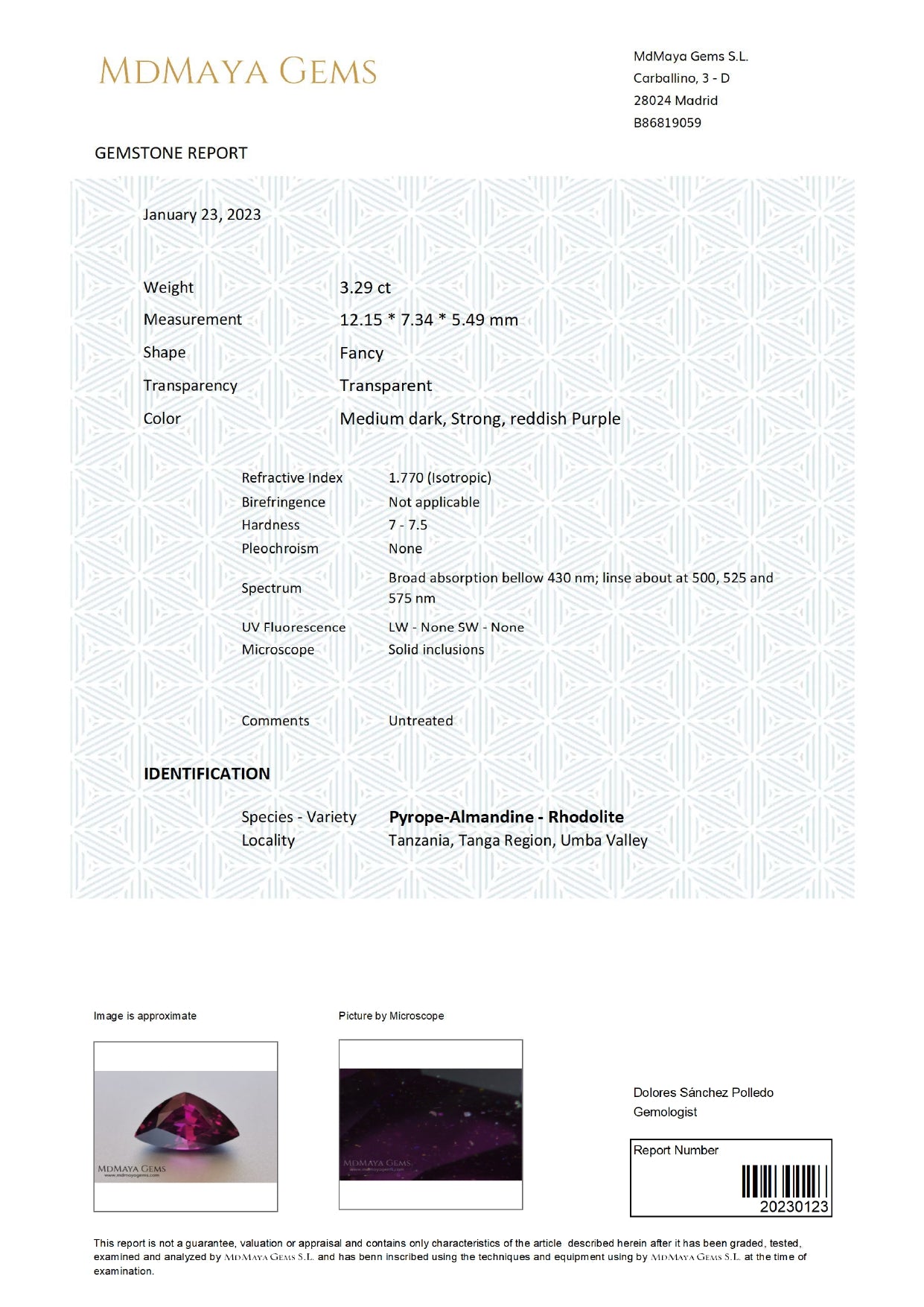 Gemstone certificate image
