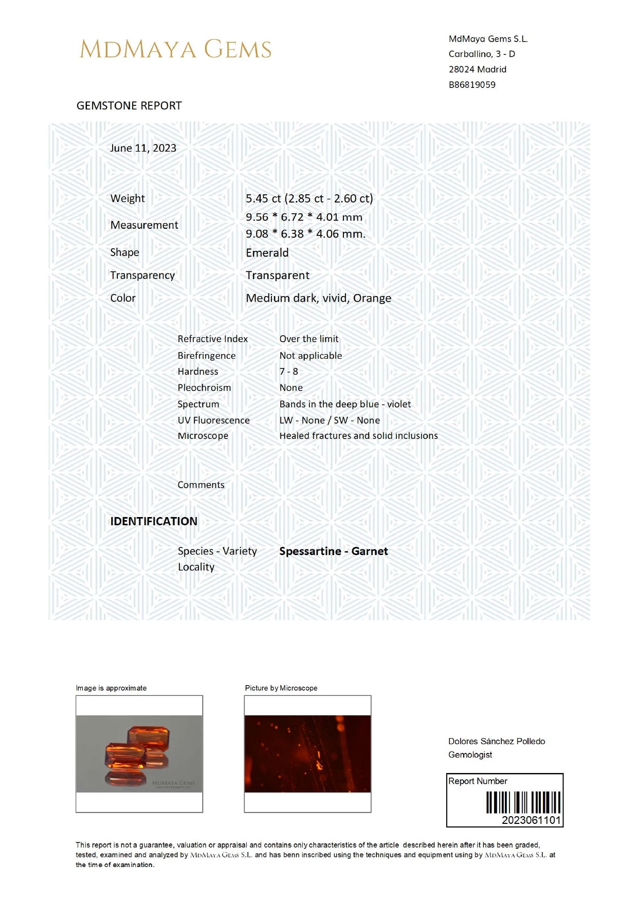 Gemstone certificate image
