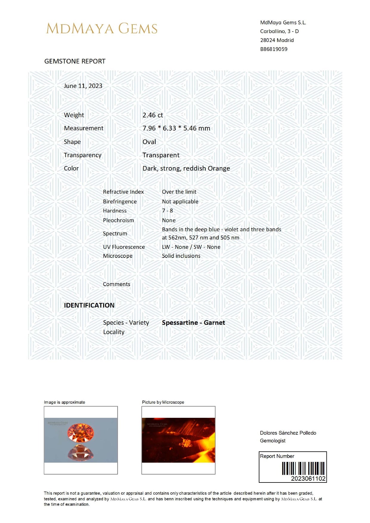 Gemstone certificate image