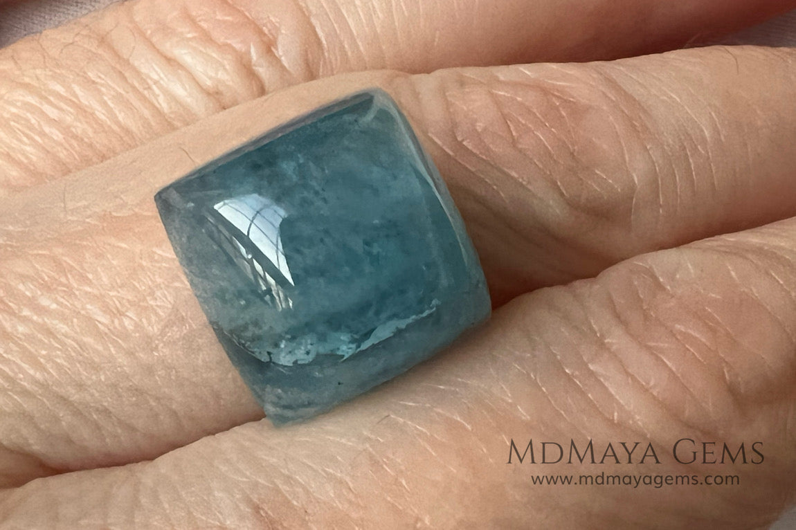 Greenish blue Aquamarine. Square Cabochon Cut. Perfect for a ring or pendant. 14.61 ct.