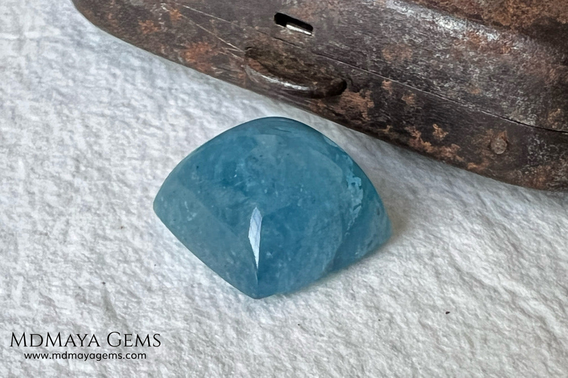 Greenish blue Aquamarine. Square Cabochon Cut. Perfect for a ring or pendant. 14.61 ct.