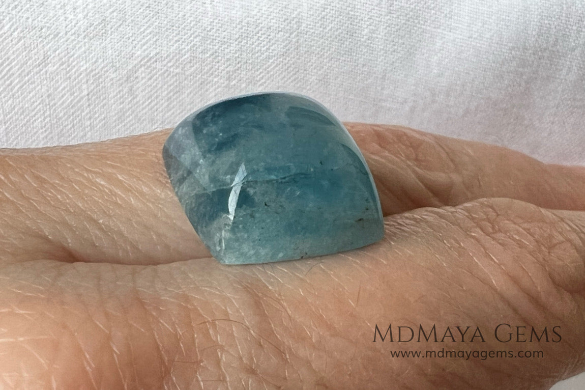 Greenish blue Aquamarine. Square Cabochon Cut. Perfect for a ring or pendant. 14.61 ct.
