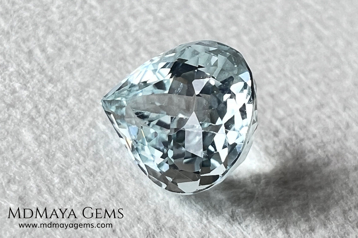 Amazing greenish blue aquamarine. Nice looking gem. Pear cut. 3.26 ct. Beautiful gem with a very good proportions, excellent cut and bright color.