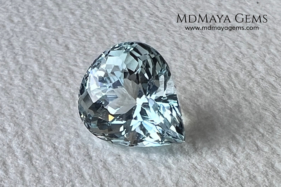 Amazing greenish blue aquamarine. Nice looking gem. Pear cut. 3.26 ct. Beautiful gem with a very good proportions, excellent cut and bright color.
