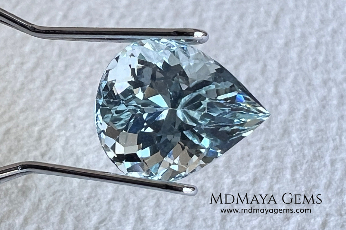 Amazing greenish blue aquamarine. Nice looking gem. Pear cut. 3.26 ct. Beautiful gem with a very good proportions, excellent cut and bright color.
