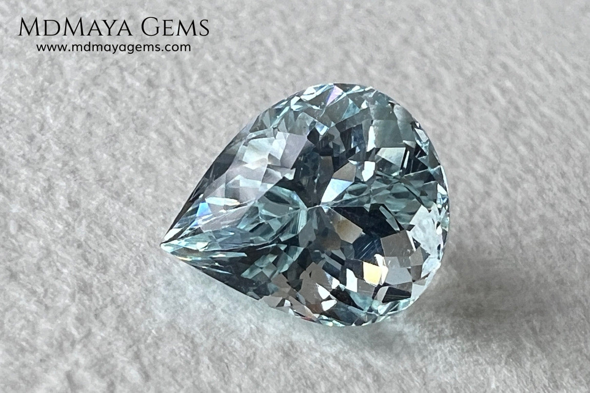 Amazing greenish blue aquamarine. Nice looking gem. Pear cut. 3.26 ct. Beautiful gem with a very good proportions, excellent cut and bright color.