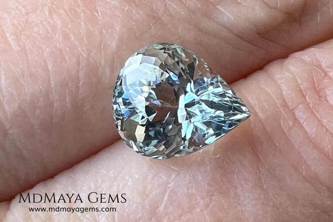 Amazing greenish blue aquamarine. Nice looking gem. Pear cut. 3.26 ct. Beautiful gem with a very good proportions, excellent cut and bright color.