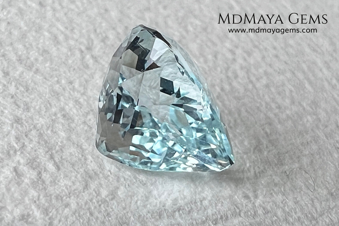 Amazing greenish blue aquamarine. Nice looking gem. Pear cut. 3.26 ct. Beautiful gem with a very good proportions, excellent cut and bright color.