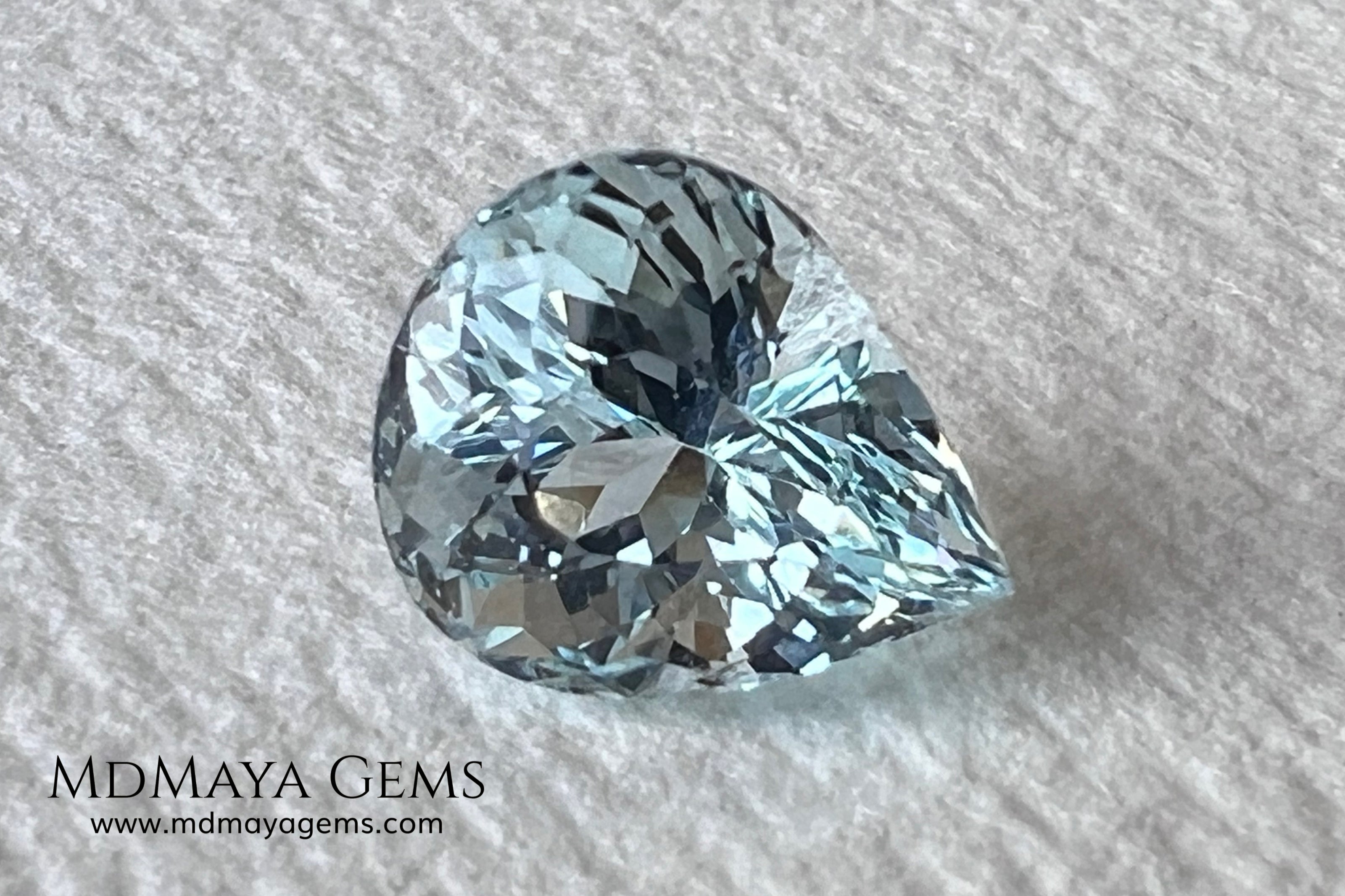 Amazing greenish blue aquamarine. Nice looking gem. Pear cut. 3.26 ct. Beautiful gem with a very good proportions, excellent cut and bright color.