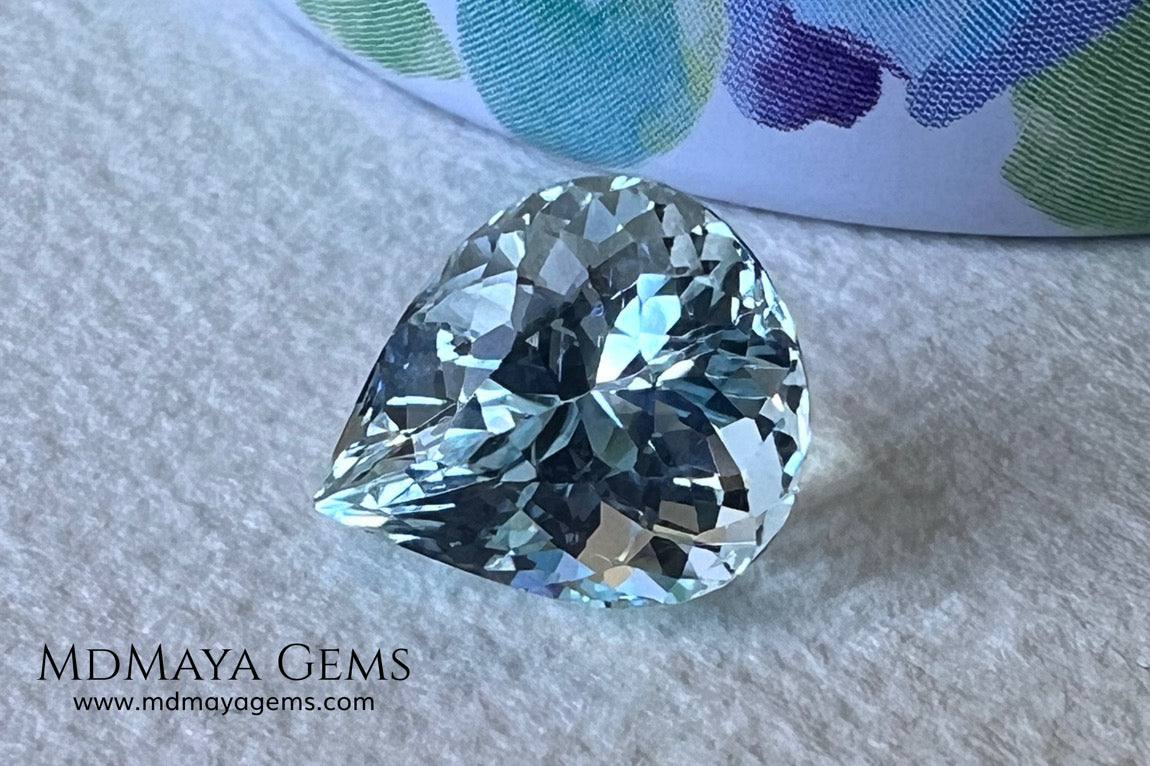 Amazing greenish blue aquamarine. Nice looking gem. Pear cut. 3.26 ct. Beautiful gem with a very good proportions, excellent cut and bright color.