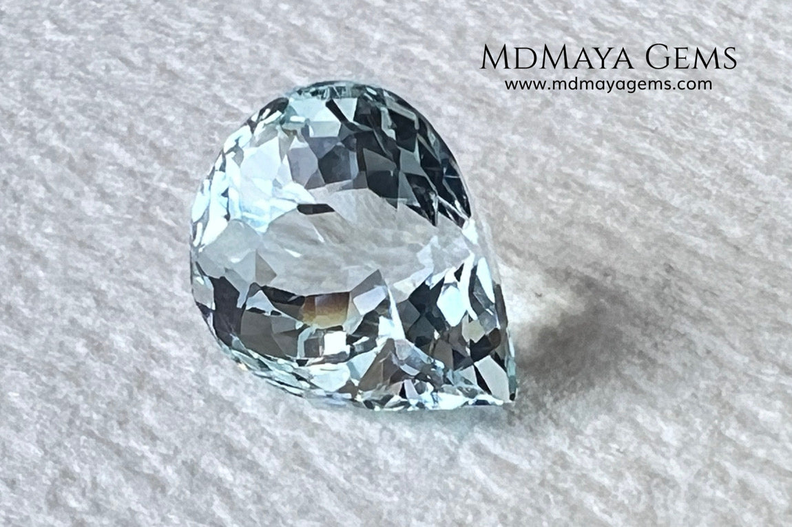 Amazing greenish blue aquamarine. Nice looking gem. Pear cut. 3.26 ct. Beautiful gem with a very good proportions, excellent cut and bright color.
