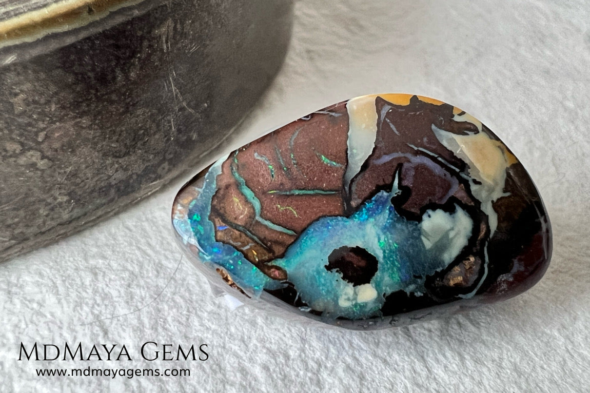 Amazing Australian Boulder Opal 20.75 ct. Cabochon Cut. Free Form