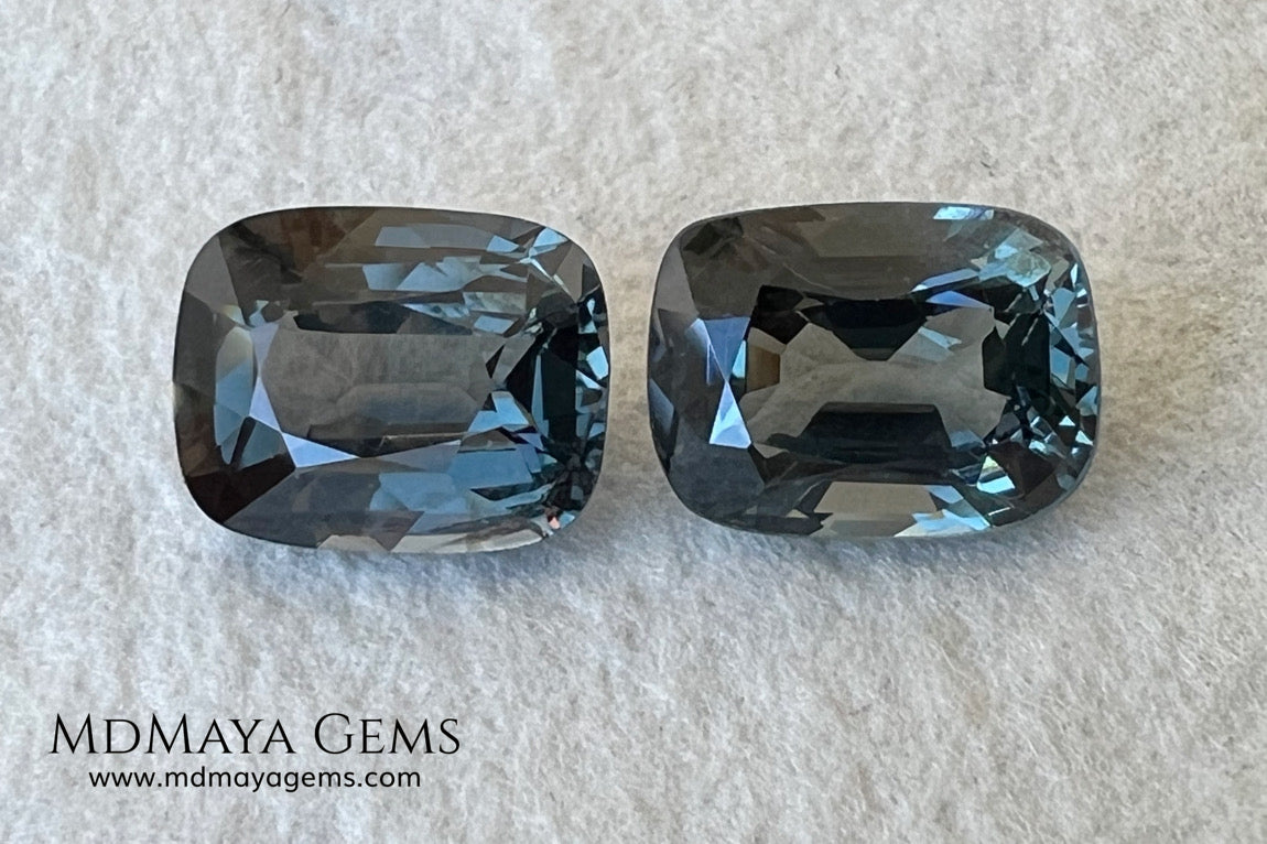 Blue Gray Spinel Pair 3.21 ct – Burmese Cushion Cut Matched Pair