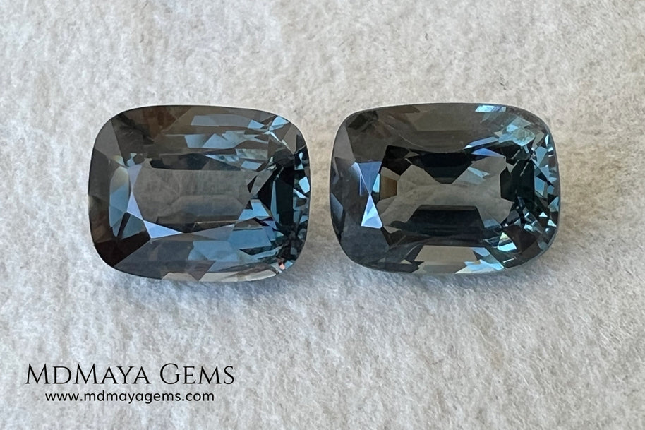 Blue Gray Spinel Pair 3.21 ct – Burmese Cushion Cut Matched Pair