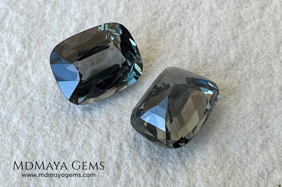 Blue Gray Spinel Pair 3.21 ct – Burmese Cushion Cut Matched Pair
