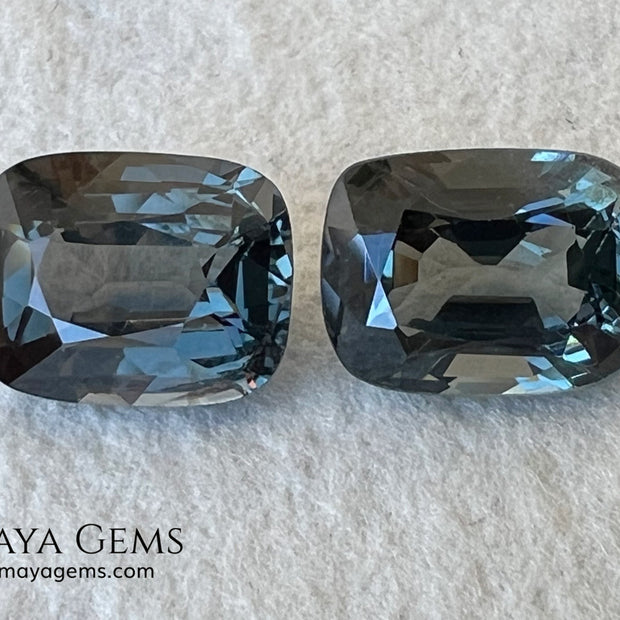 Blue Gray Spinel Pair 3.21 ct – Burmese Cushion Cut Matched Pair