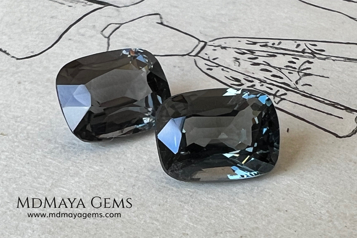 Blue Gray Spinel Pair 3.21 ct – Burmese Cushion Cut Matched Pair