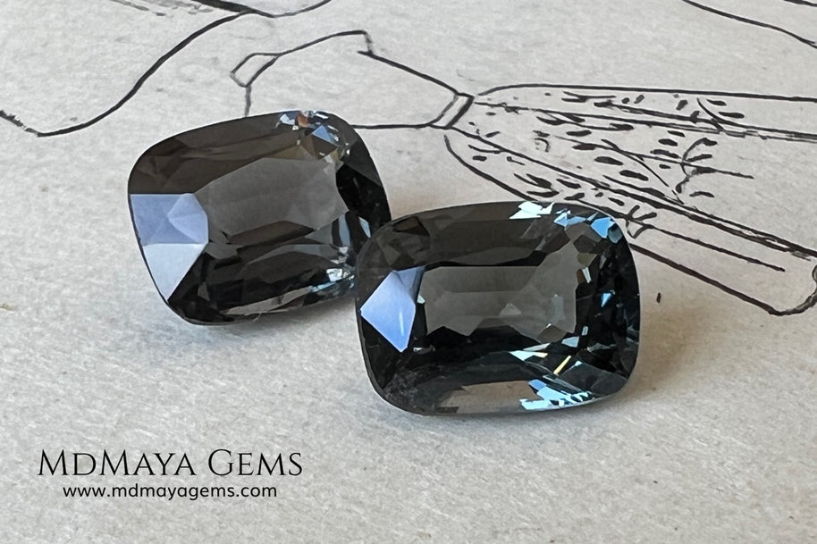 Blue Gray Spinel Pair 3.21 ct – Burmese Cushion Cut Matched Pair