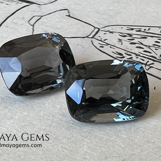 Blue Gray Spinel Pair 3.21 ct – Burmese Cushion Cut Matched Pair