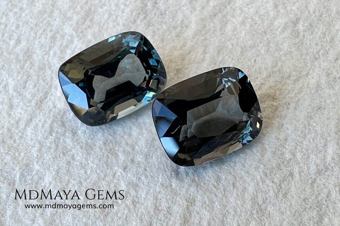 Blue Gray Spinel Pair 3.21 ct – Burmese Cushion Cut Matched Pair