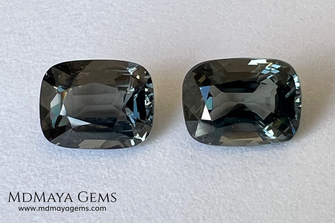 Blue Gray Spinel Pair 3.21 ct – Burmese Cushion Cut Matched Pair