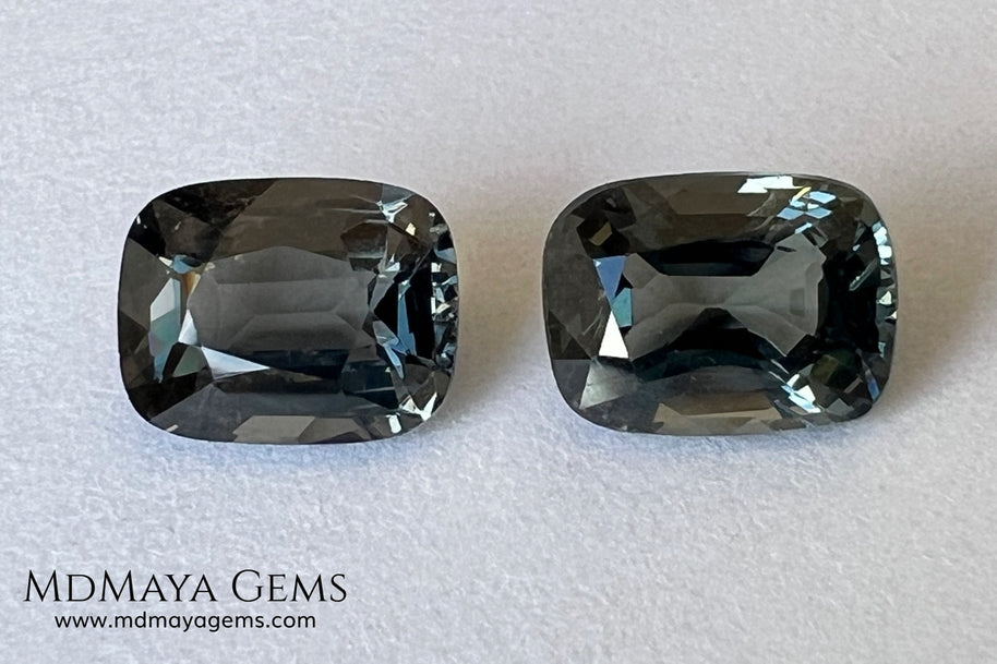 Blue Gray Spinel Pair 3.21 ct – Burmese Cushion Cut Matched Pair