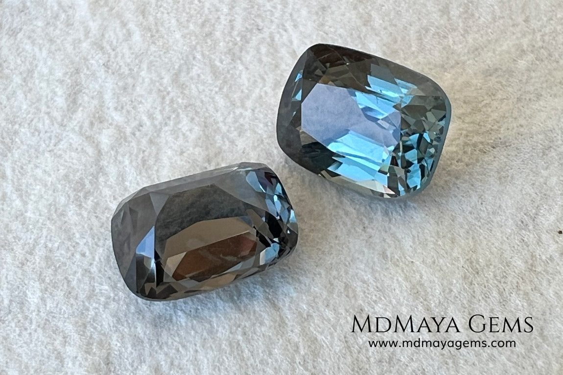 Blue Gray Spinel Pair 3.21 ct – Burmese Cushion Cut Matched Pair