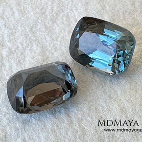 Blue Gray Spinel Pair 3.21 ct – Burmese Cushion Cut Matched Pair