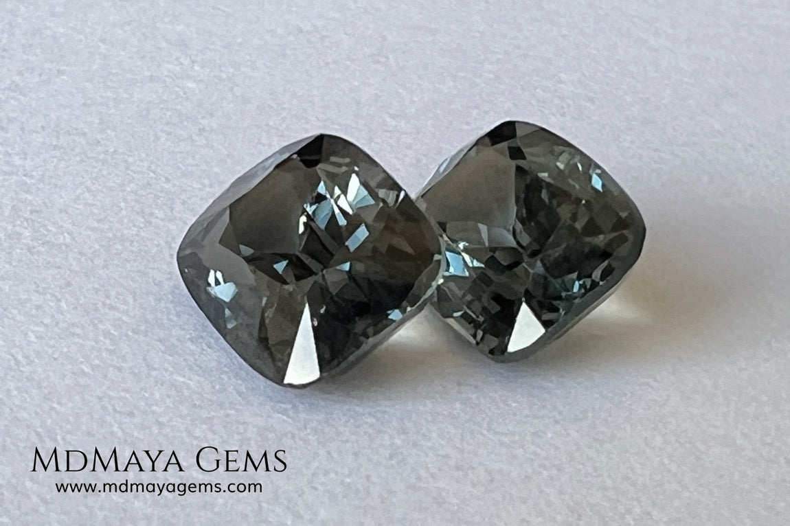 Blue Gray Spinel Pair 3.21 ct – Burmese Cushion Cut Matched Pair