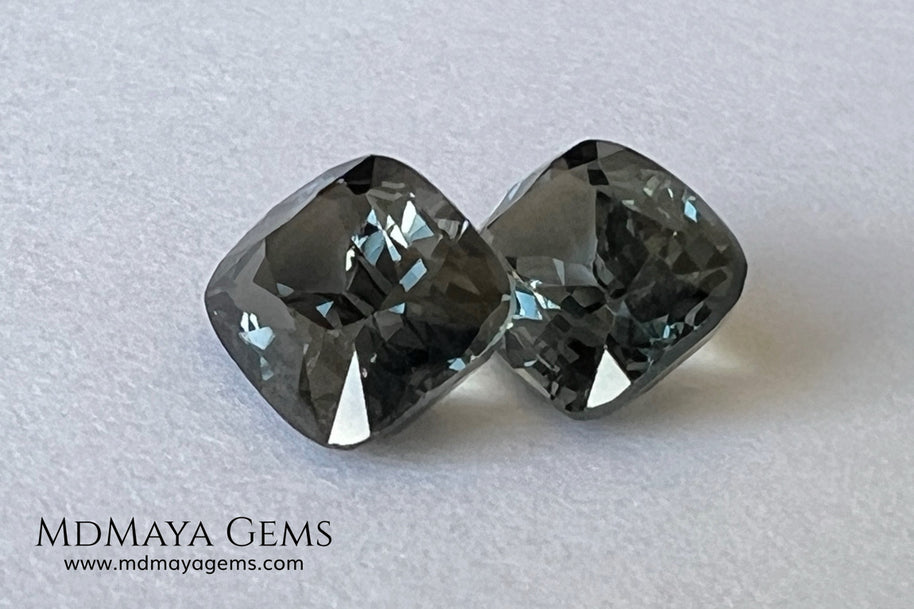 Blue Gray Spinel Pair 3.21 ct – Burmese Cushion Cut Matched Pair