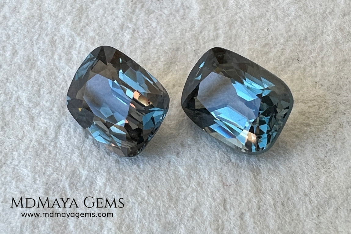 Blue Gray Spinel Pair 3.21 ct – Burmese Cushion Cut Matched Pair