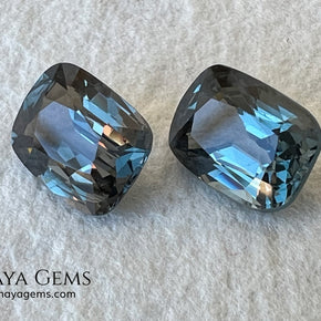 Blue Gray Spinel Pair 3.21 ct – Burmese Cushion Cut Matched Pair