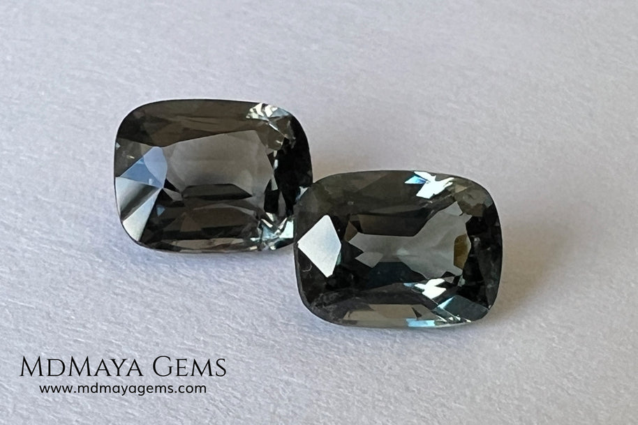 Blue Gray Spinel Pair 3.21 ct – Burmese Cushion Cut Matched Pair