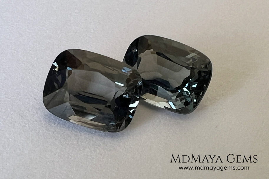 Blue Gray Spinel Pair 3.21 ct – Burmese Cushion Cut Matched Pair