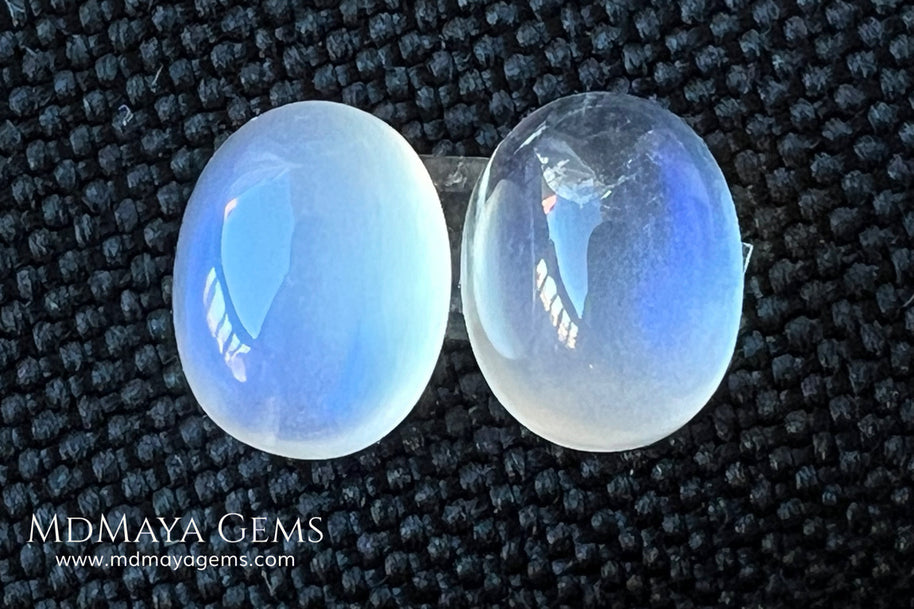 Blue Sheen Moonstone Pair 8.29 ct Total – Natural Sri Lanka Oval Cabochons