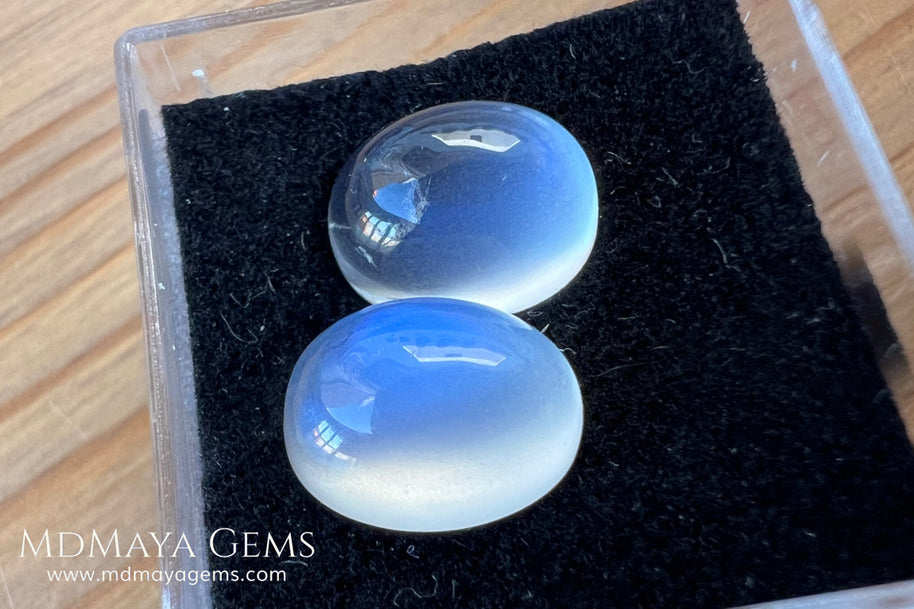 Blue Sheen Moonstone Pair 8.29 ct Total – Natural Sri Lanka Oval Cabochons
