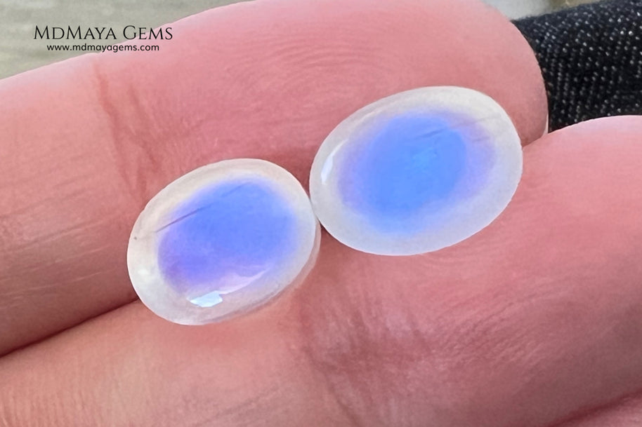 Blue Sheen Moonstone Pair 8.29 ct Total – Natural Sri Lanka Oval Cabochons