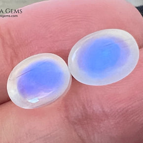 Blue Sheen Moonstone Pair 8.29 ct Total – Natural Sri Lanka Oval Cabochons